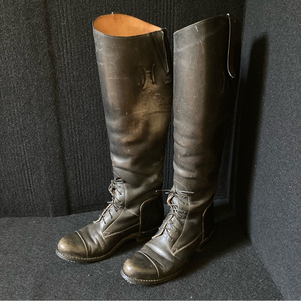 Women's Dehner’s custom made Blucher field boots Black Lace-Up Capped Toe